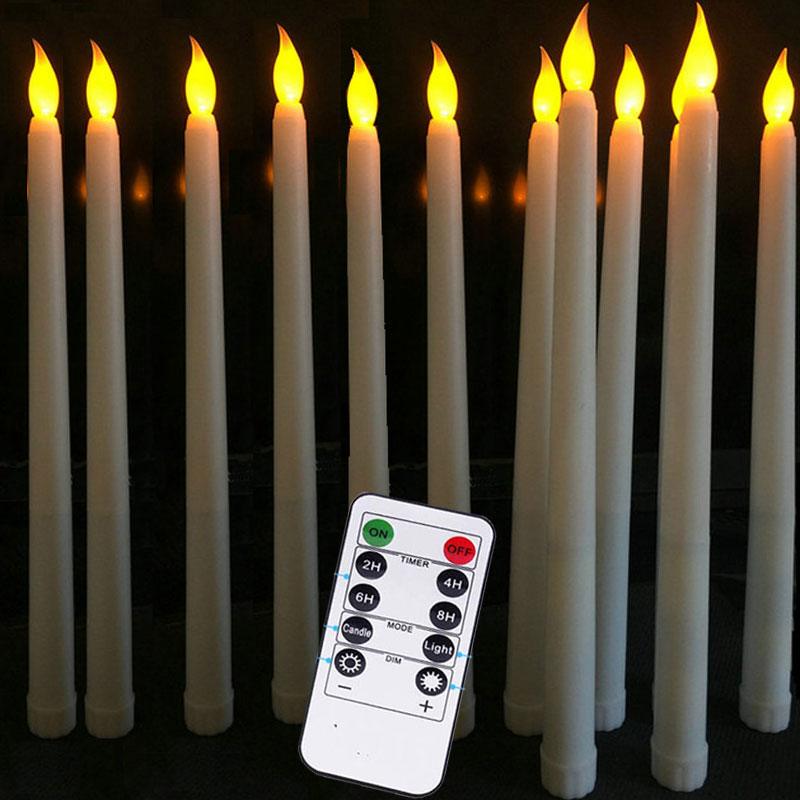 Pack of 12 Yellow Flickering Remote LED Candles Plastic Flameless Remote Taper Candles Flameless Ivory Taper Candles Flickering Battery Operated Led Warm 3D Wick Light Window Candles Real Led For Dinner Party Decoration Stevvex