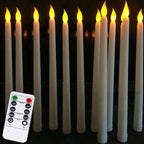 Pack of 12 Yellow Flickering Remote LED Candles Plastic Flameless Remote Taper Candles Flameless Ivory Taper Candles Flickering Battery Operated Led Warm 3D Wick Light Window Candles Real Led For Dinner Party Decoration Stevvex