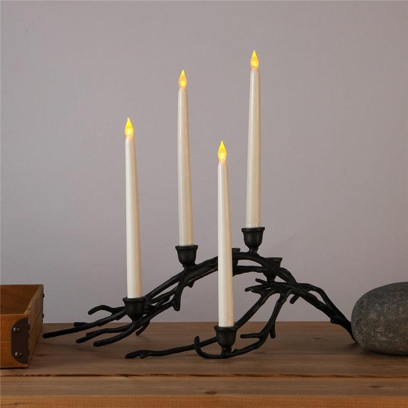 Pack of 12 Yellow Flickering Remote LED Candles Plastic Flameless Remote Taper Candles Flameless Ivory Taper Candles Flickering Battery Operated Led Warm 3D Wick Light Window Candles Real Led For Dinner Party Decoration Stevvex
