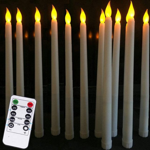 Pack of 12 Yellow Flickering Remote LED Candles Plastic Flameless Remote Taper Candles Flameless Ivory Taper Candles Flickering Battery Operated Led Warm 3D Wick Light Window Candles Real Led For Dinner Party Decoration Stevvex