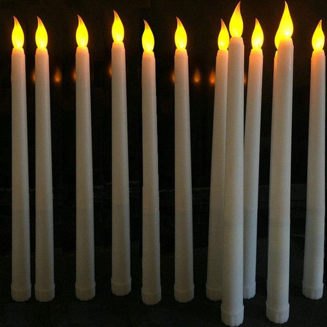 Pack of 12 Yellow Flickering Remote LED Candles Plastic Flameless Remote Taper Candles Flameless Ivory Taper Candles Flickering Battery Operated Led Warm 3D Wick Light Window Candles Real Led For Dinner Party Decoration Stevvex