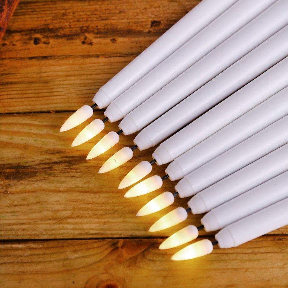 Pack of 12 Yellow Flickering Remote LED Candles Plastic Flameless Remote Taper Candles Flameless Ivory Taper Candles Flickering Battery Operated Led Warm 3D Wick Light Window Candles Real Led For Dinner Party Decoration Stevvex