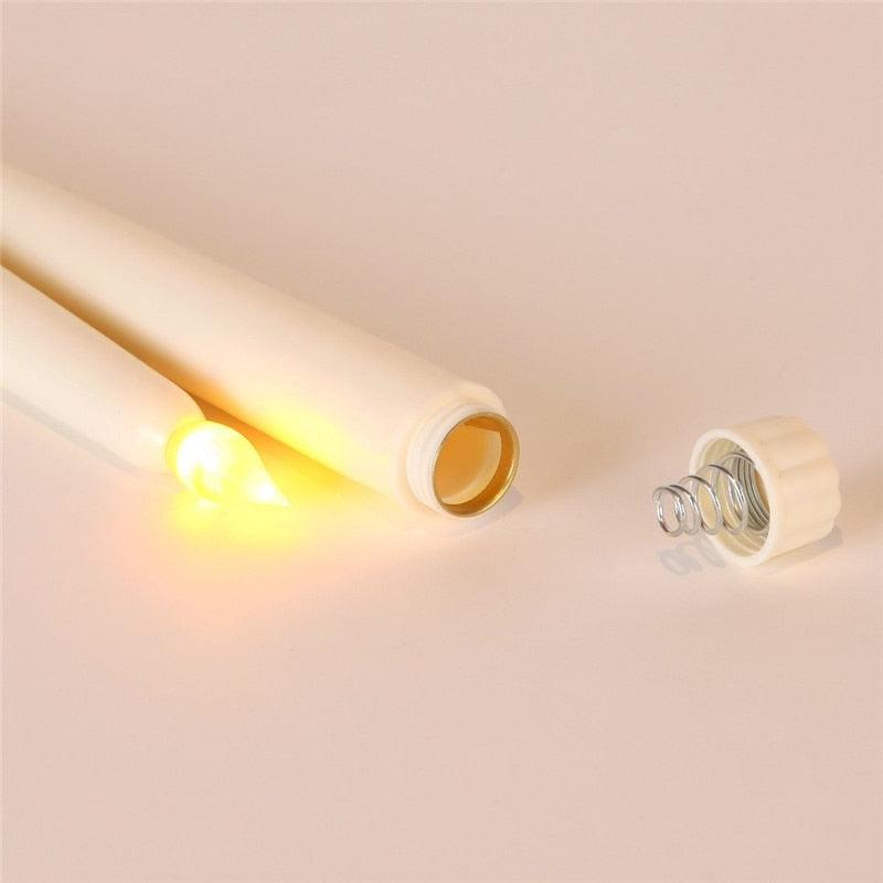 Pack of 12 Yellow Flickering Remote LED Candles Plastic Flameless Remote Taper Candles Flameless Ivory Taper Candles Flickering Battery Operated Led Warm 3D Wick Light Window Candles Real Led For Dinner Party Decoration Stevvex