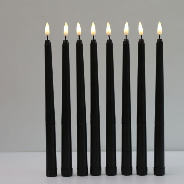 Pack of 6 Black LED Birthday Candles Flameless Taper Candles LED Taper Candles  Led Candle Lights Flickering Candles For Halloween Christmas Yellow/Warm White Plastic Flameless Flickering Battery Operated LED Halloween Candles Stevvex
