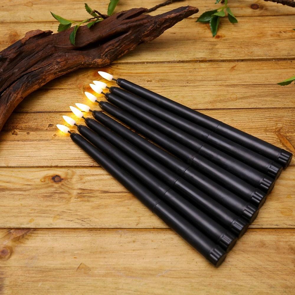 Pack of 6 Black LED Birthday Candles Flameless Taper Candles LED Taper Candles  Led Candle Lights Flickering Candles For Halloween Christmas Yellow/Warm White Plastic Flameless Flickering Battery Operated LED Halloween Candles Stevvex