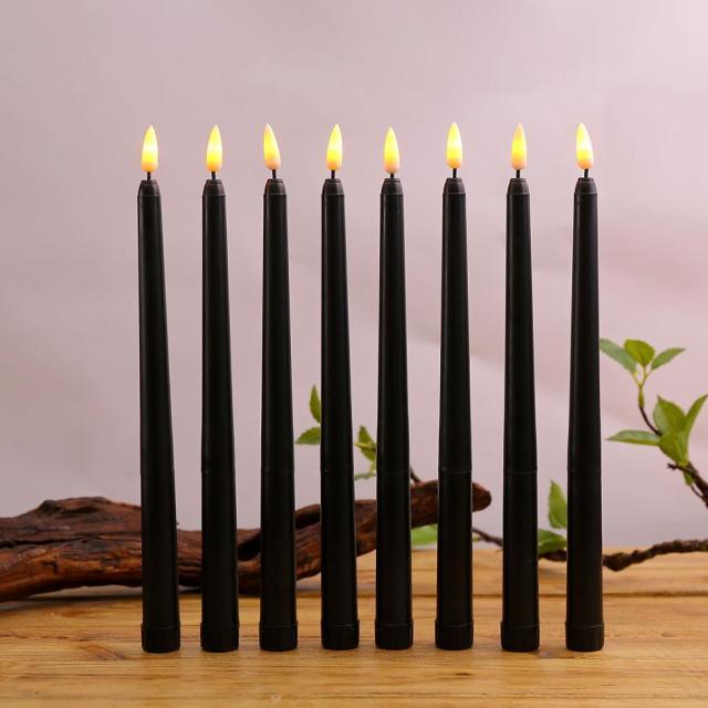 Pack of 6 Black LED Birthday Candles Flameless Taper Candles LED Taper Candles  Led Candle Lights Flickering Candles For Halloween Christmas Yellow/Warm White Plastic Flameless Flickering Battery Operated LED Halloween Candles Stevvex