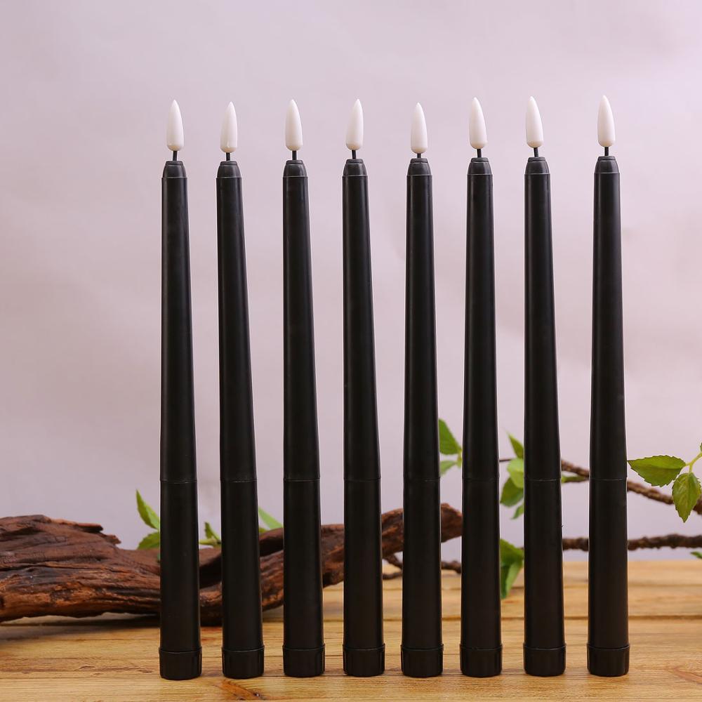 Pack of 6 Black LED Birthday Candles Flameless Taper Candles LED Taper Candles  Led Candle Lights Flickering Candles For Halloween Christmas Yellow/Warm White Plastic Flameless Flickering Battery Operated LED Halloween Candles Stevvex