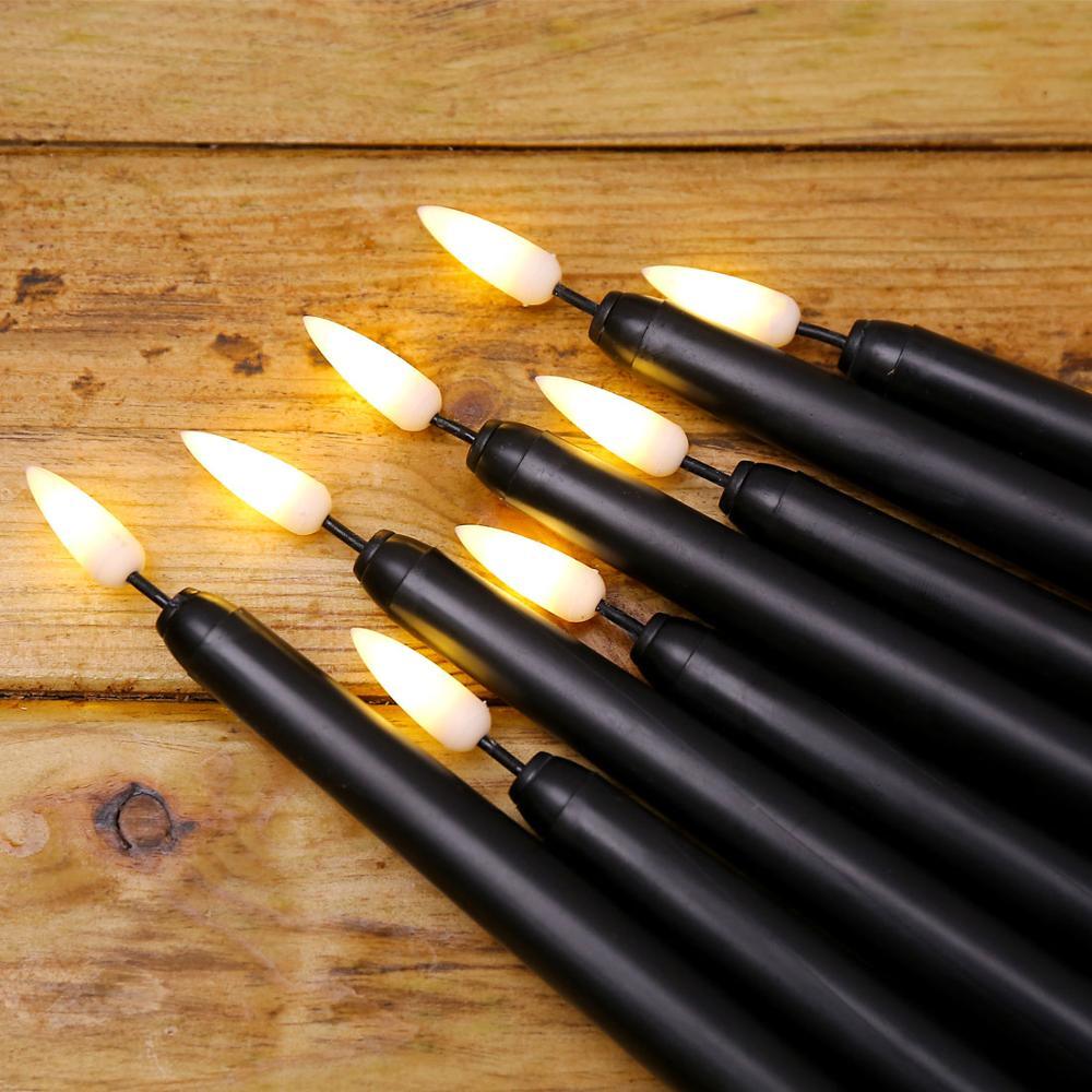Pack of 6 Black LED Birthday Candles Flameless Taper Candles LED Taper Candles  Led Candle Lights Flickering Candles For Halloween Christmas Yellow/Warm White Plastic Flameless Flickering Battery Operated LED Halloween Candles Stevvex