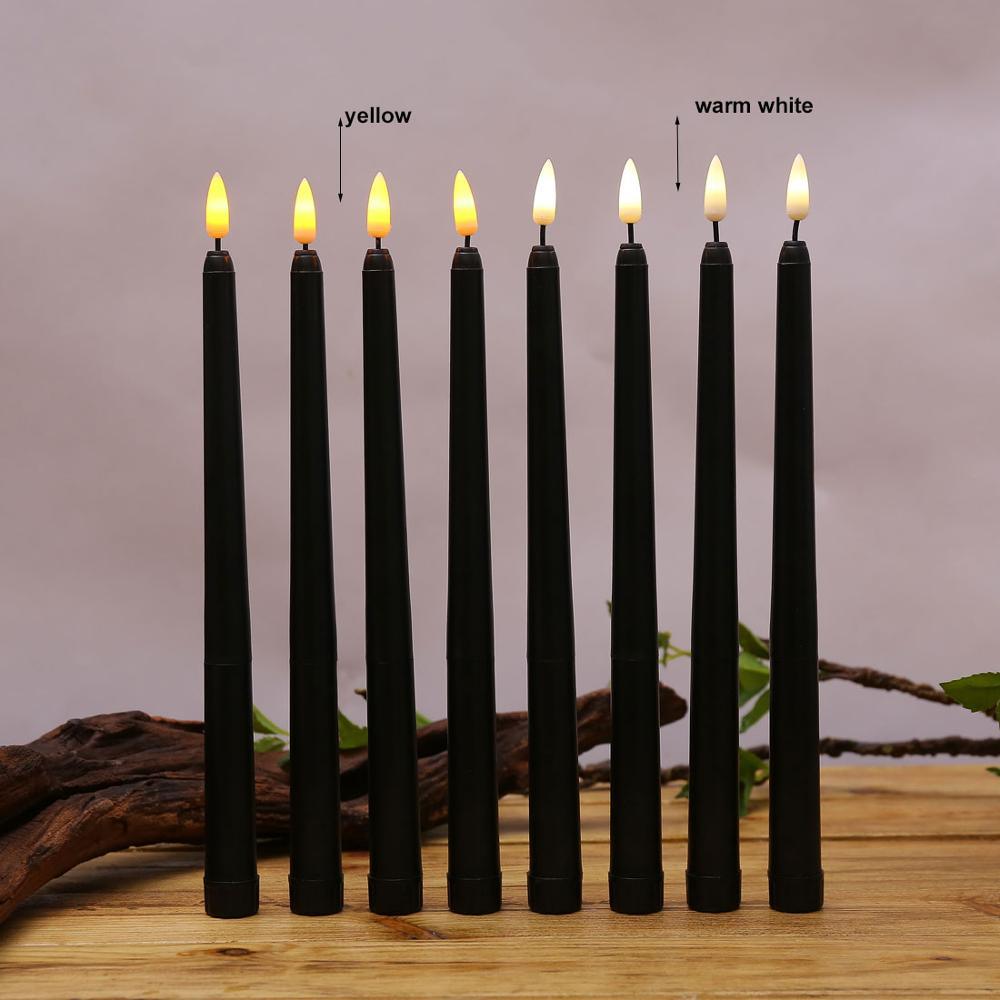 Pack of 6 Black LED Birthday Candles Flameless Taper Candles LED Taper Candles  Led Candle Lights Flickering Candles For Halloween Christmas Yellow/Warm White Plastic Flameless Flickering Battery Operated LED Halloween Candles Stevvex