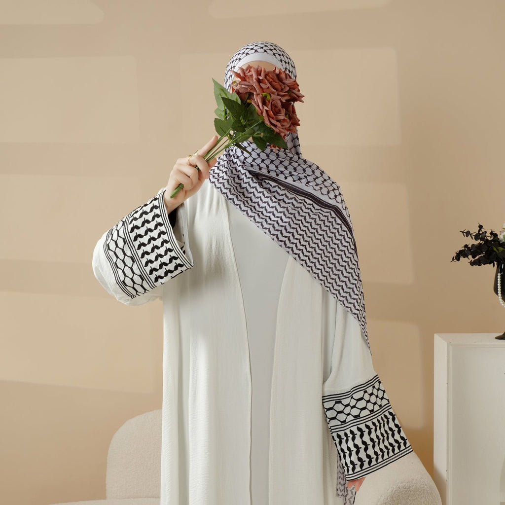 Palestine Kaffiyeh Embroidery Sleeve Colorful Keffiyeh Cardigan Open Abaya (MOA116)
