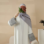 Palestine Kaffiyeh Embroidery Sleeve Colorful Keffiyeh Cardigan Open Abaya (MOA116)