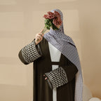 Palestine Kaffiyeh Embroidery Sleeve Colorful Keffiyeh Cardigan Open Abaya (MOA116)