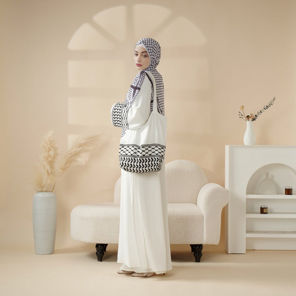 Palestinian Keffiyeh-Inspired Abaya with Matching Crossbody Bag Keffiyeh Abaya (MA131) Mariam's Collection