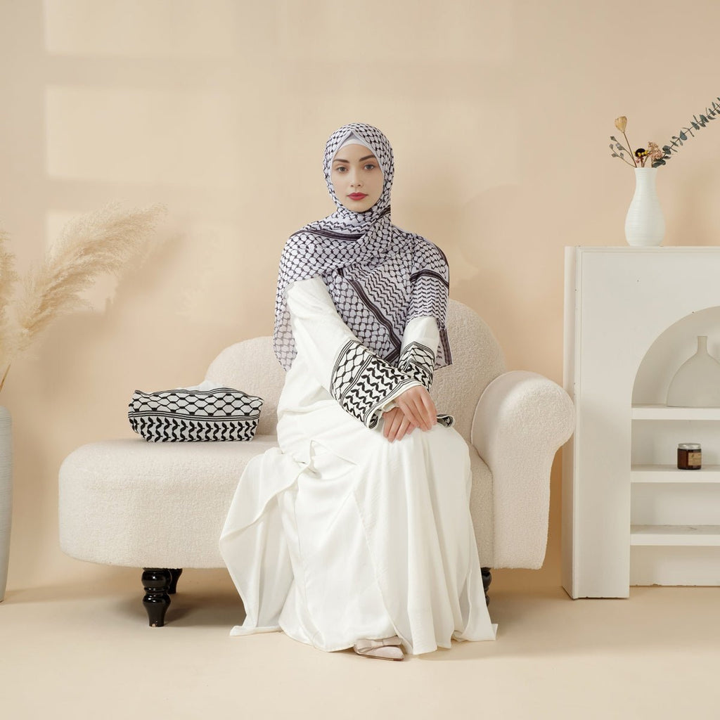 Palestinian Keffiyeh-Inspired Abaya with Matching Crossbody Bag Keffiyeh Abaya (MA131) Mariam's Collection