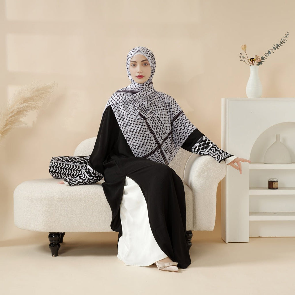 Palestinian Keffiyeh-Inspired Abaya with Matching Crossbody Bag Keffiyeh Abaya (MA131) Mariam's Collection