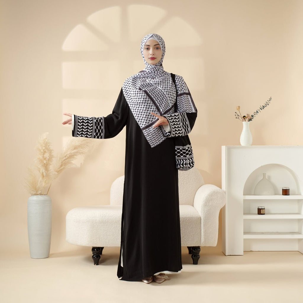 Palestinian Keffiyeh-Inspired Abaya with Matching Crossbody Bag Keffiyeh Abaya (MA131) Mariam's Collection