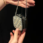 ‌Palm-Sized Diamond Mini Clutch Silver Glamour Gala Bag (MAC281)