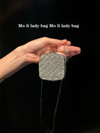 ‌Palm-Sized Diamond Mini Clutch Silver Glamour Gala Bag (MAC281)