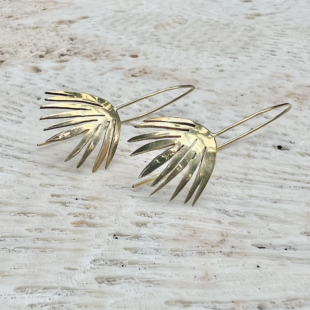 Palm Threader Earrings Recycled Brass Handcrafted Palm Motif Lightweight BandsCo Straps