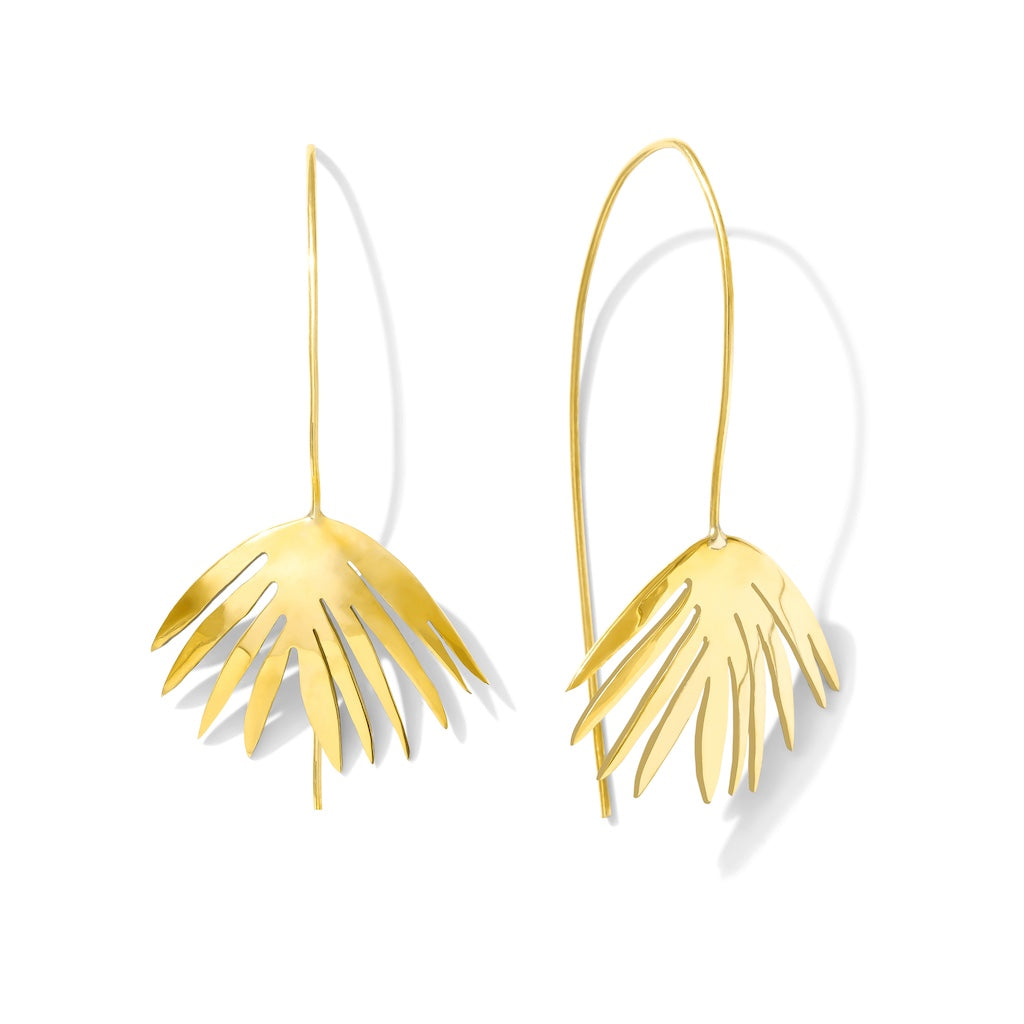 Palm Threader Earrings Recycled Brass Handcrafted Palm Motif Lightweight BandsCo Straps
