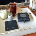 Drinking Alone Slate Coaster Premium Artisan Natural USA Slate Coaster With Cork Feet BandsCo Straps