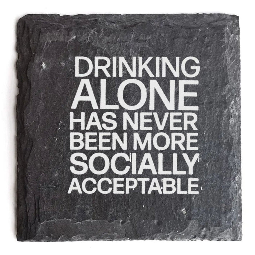 Drinking Alone Slate Coaster Premium Artisan Natural USA Slate Coaster With Cork Feet BandsCo Straps