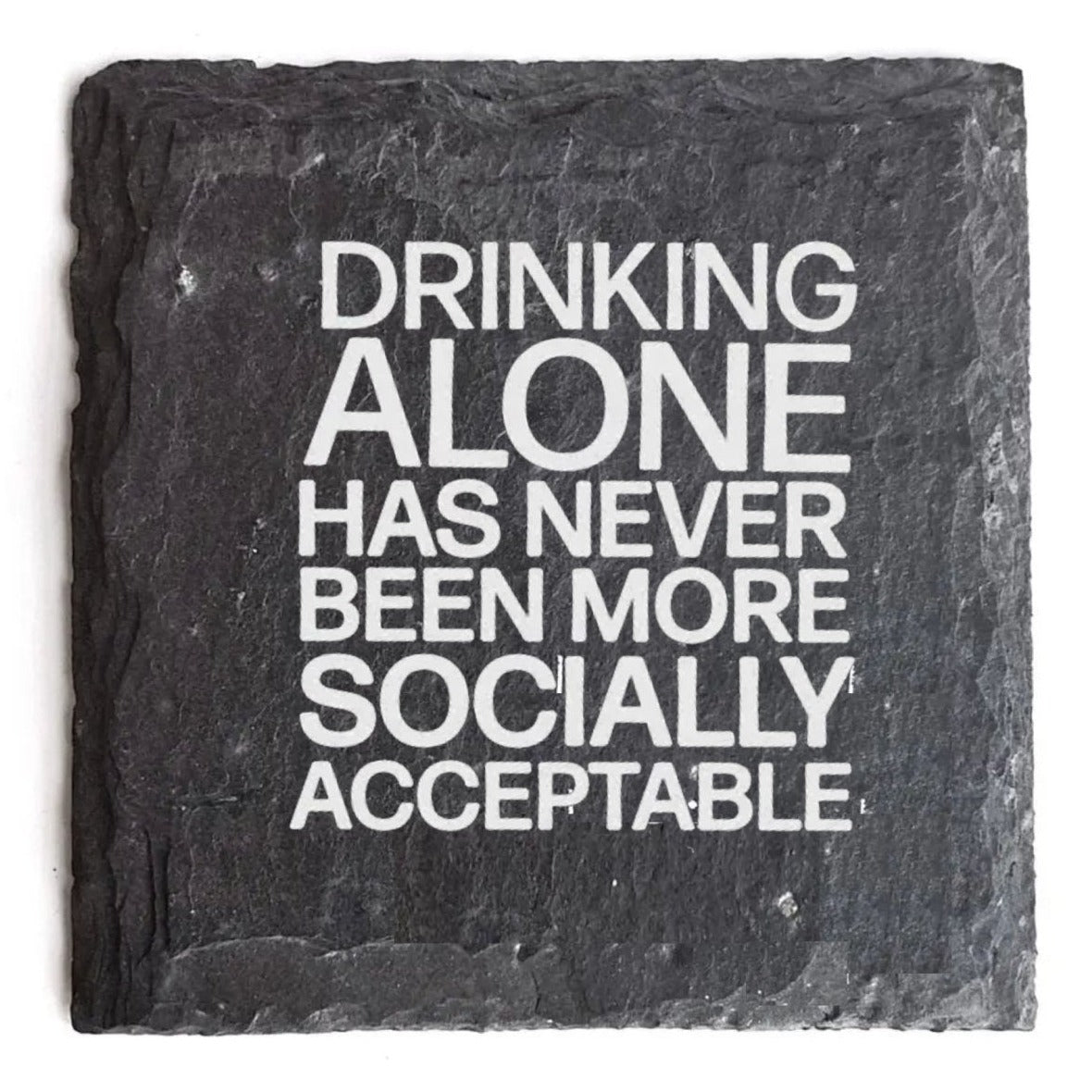 Drinking Alone Slate Coaster Premium Artisan Natural USA Slate Coaster With Cork Feet BandsCo Straps