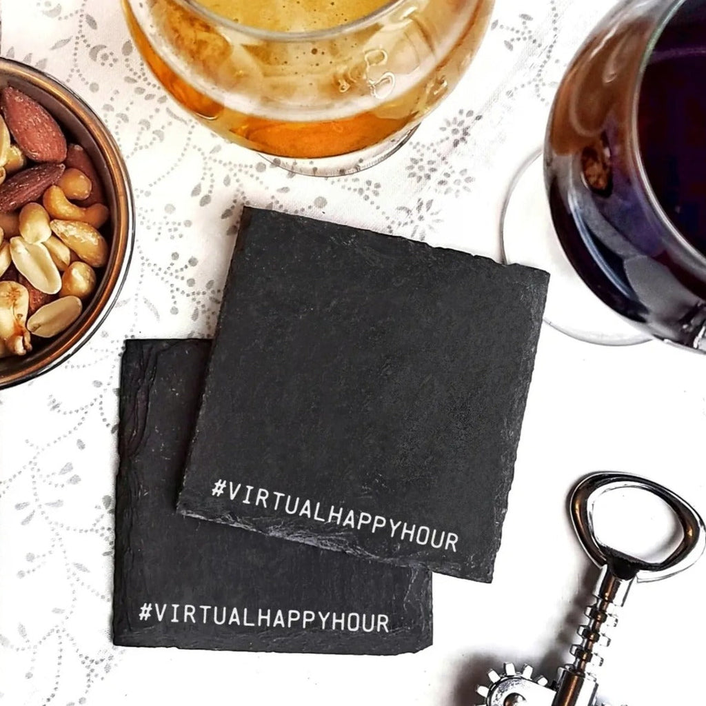 Drinking Alone Slate Coaster Premium Artisan Natural USA Slate Coaster With Cork Feet BandsCo Straps