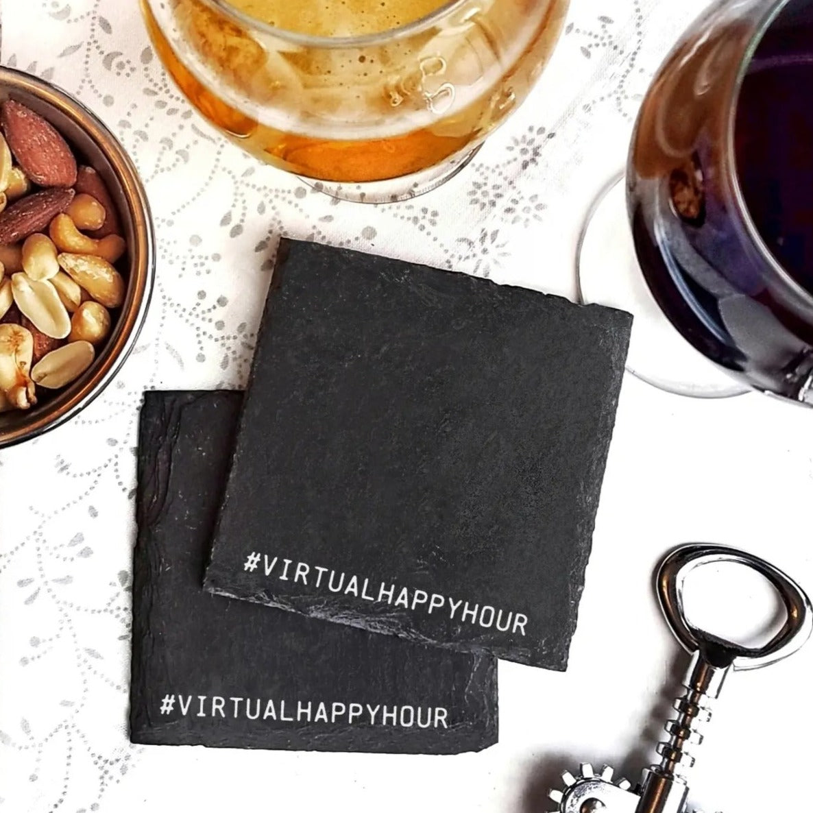Drinking Alone Slate Coaster Premium Artisan Natural USA Slate Coaster With Cork Feet BandsCo Straps