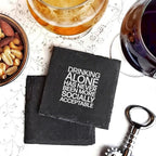 Drinking Alone Slate Coaster Premium Artisan Natural USA Slate Coaster With Cork Feet BandsCo Straps