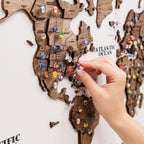 3D Wooden Panel World Map - Dark Walnut