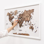 3D Wooden Panel World Map - Dark Walnut