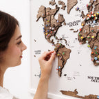 3D Wooden Panel World Map - Dark Walnut