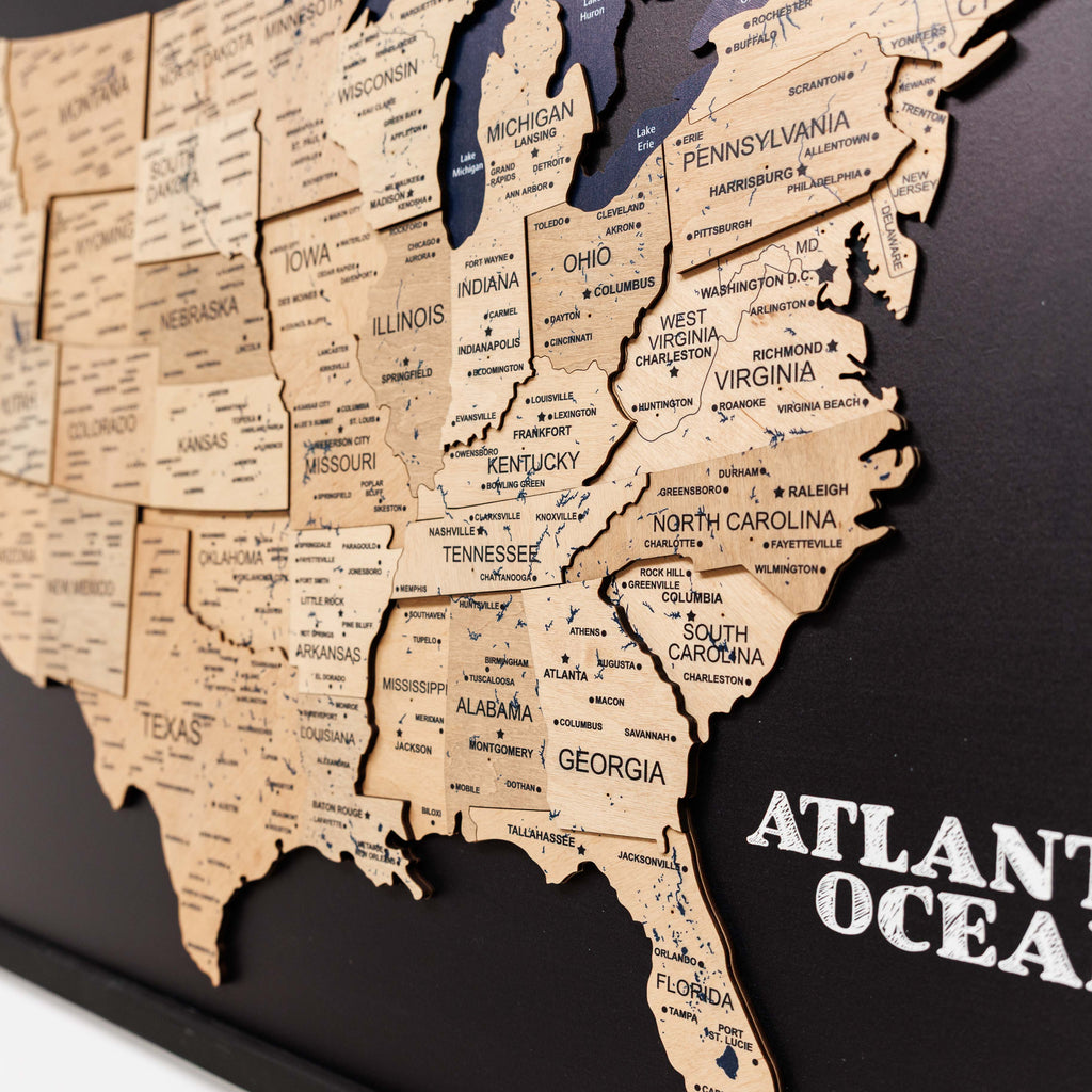3D Wooden USA Map on Board Gold - SJB-DIAMOND ELITES