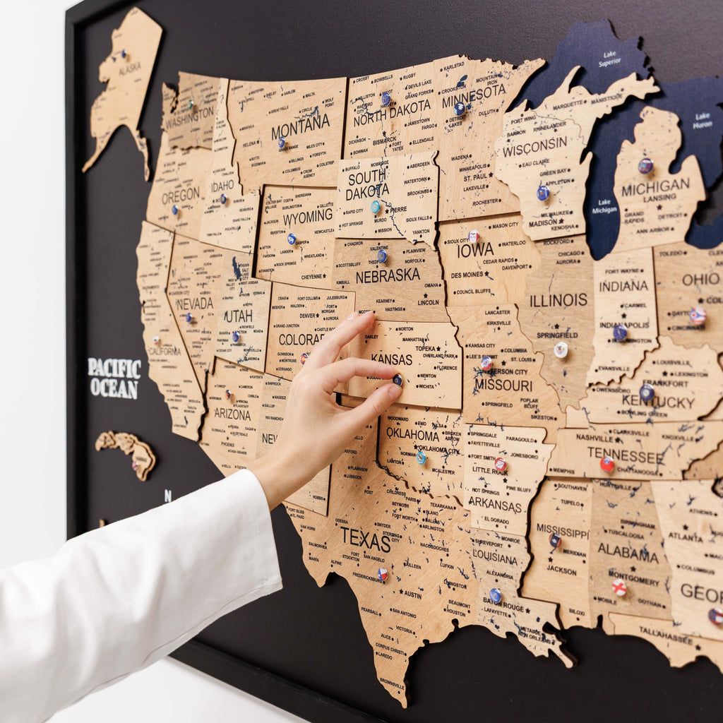 3D Wooden USA Map on Board Gold - SJB-DIAMOND ELITES