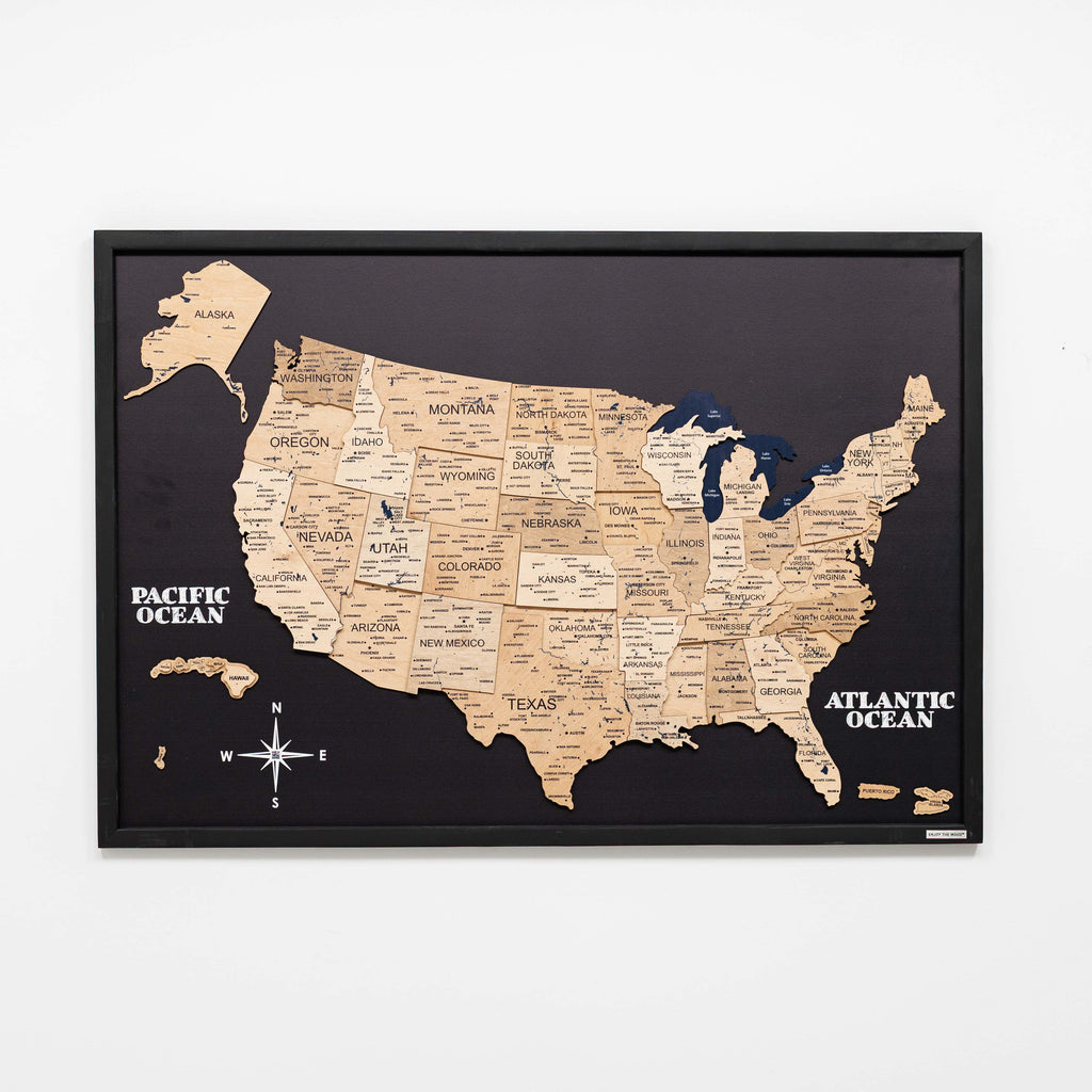 3D Wooden USA Map on Board Gold - SJB-DIAMOND ELITES