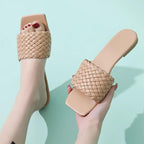 Party Luxury Ladies Slippers Charm Design Open-Toe Beach Flat Sandals Casual Flip Flops Women Shoes Flat Sandals Slip On Slide Sandals Leather Strap Flat Sandals