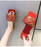 Party Luxury Ladies Slippers Charm Design Open-Toe Beach Flat Sandals Casual Flip Flops Women Shoes Flat Sandals Slip On Slide Sandals Leather Strap Flat Sandals