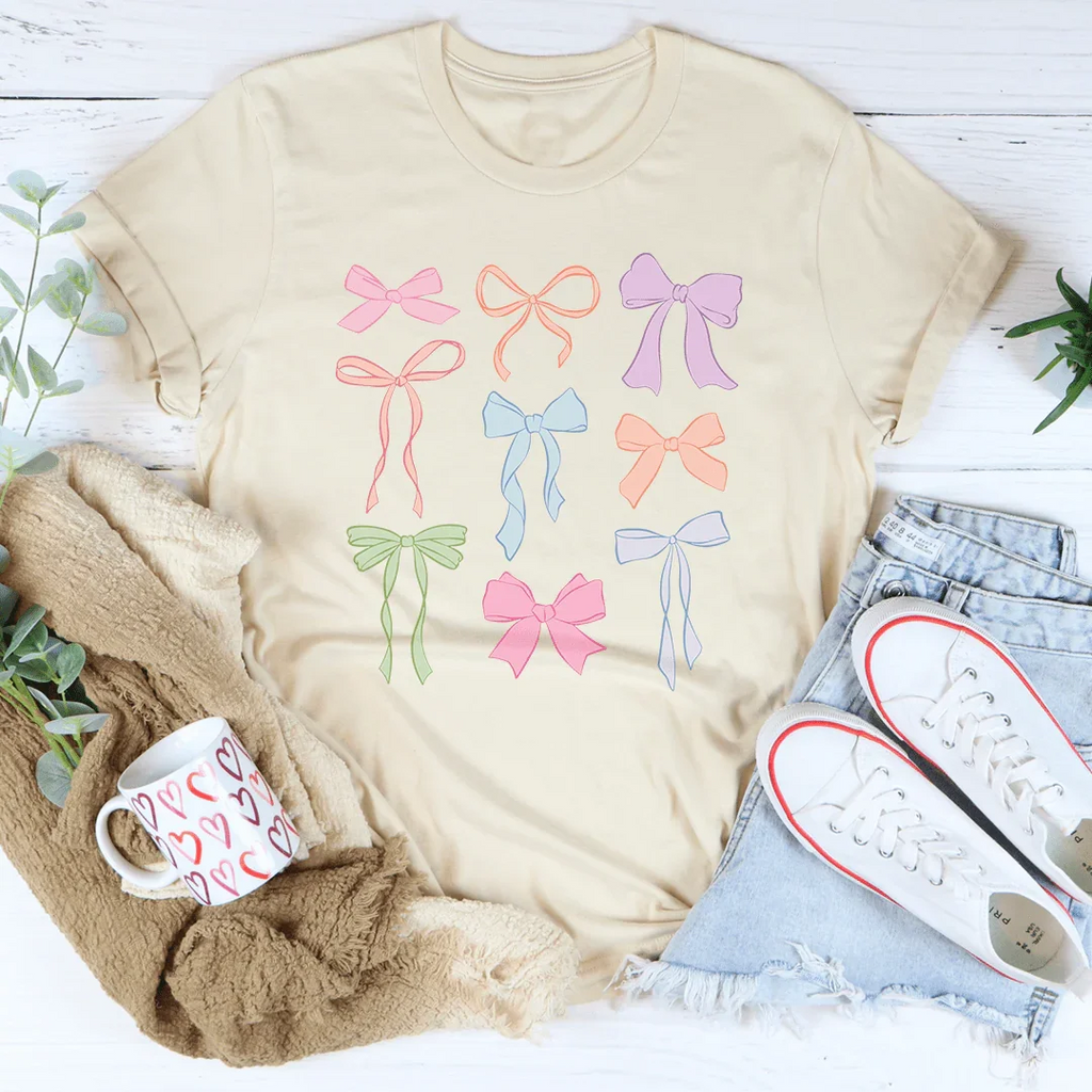 Pastel Bows Tee Peachy Sunday