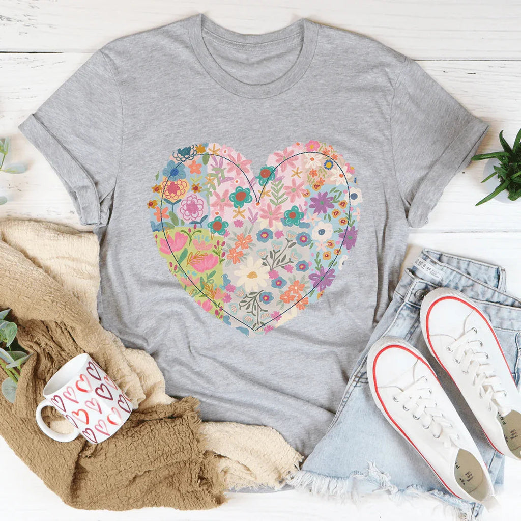 Patch Work Floral Heart Tee Peachy Sunday