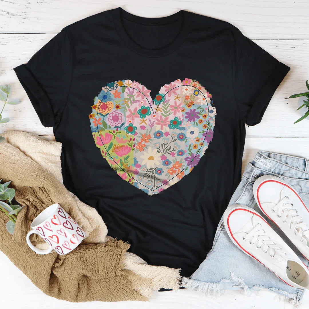 Patch Work Floral Heart Tee Peachy Sunday