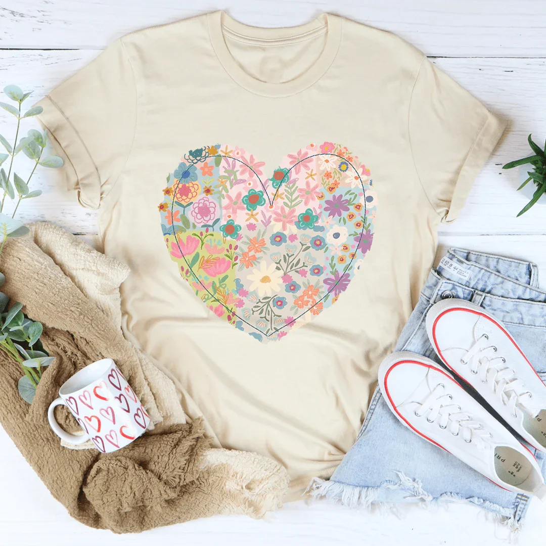 Patch Work Floral Heart Tee Peachy Sunday
