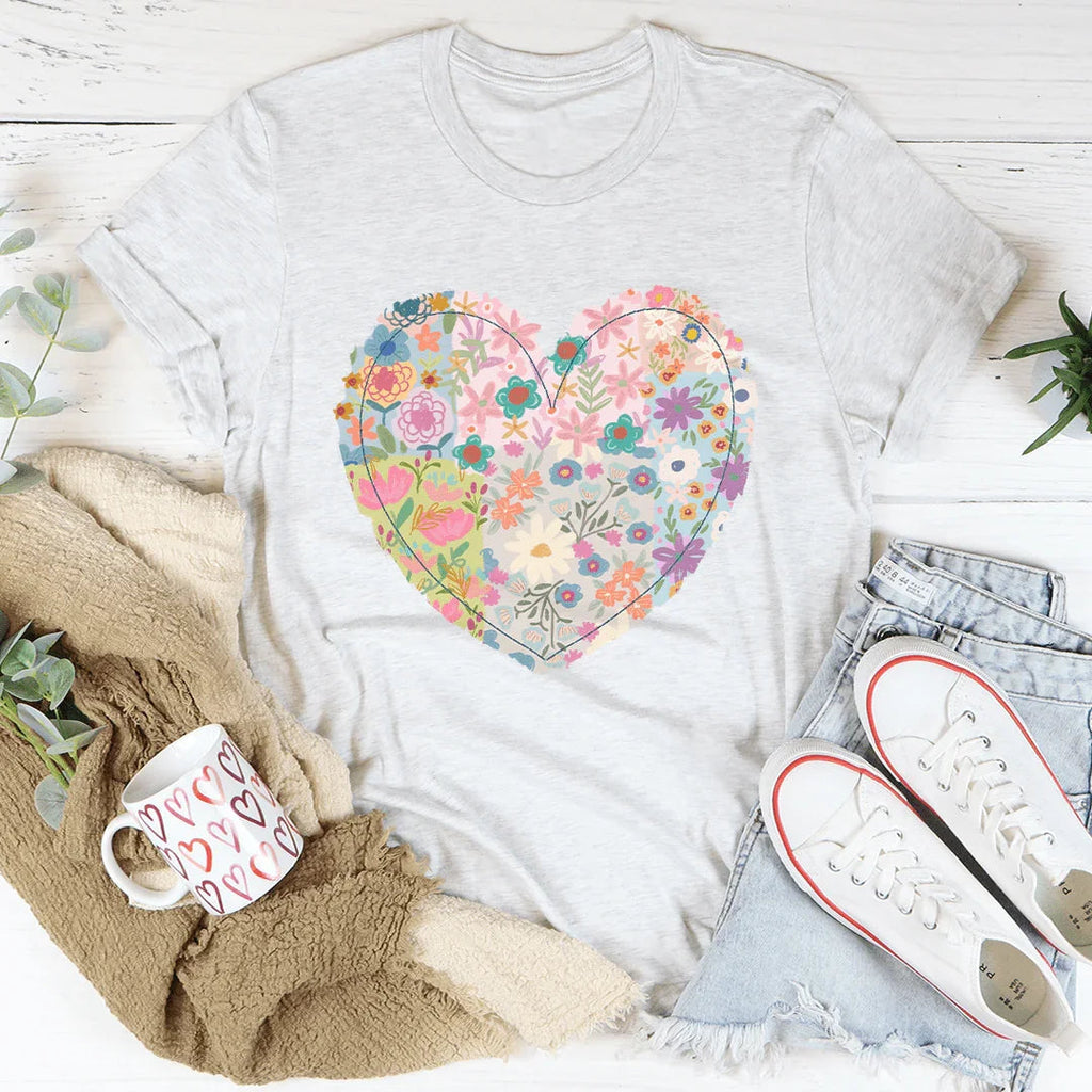 Patch Work Floral Heart Tee Peachy Sunday