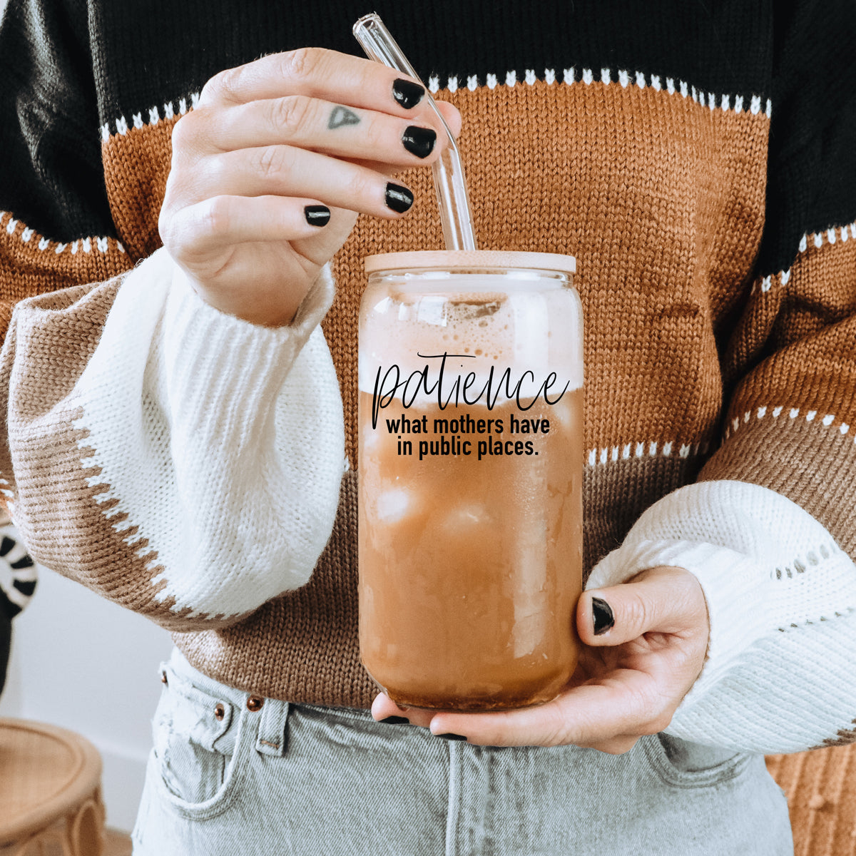 17oz Glass Tumbler With Bamboo Lid And 2 Stainless Straws, Mom Humor BandsCo Straps