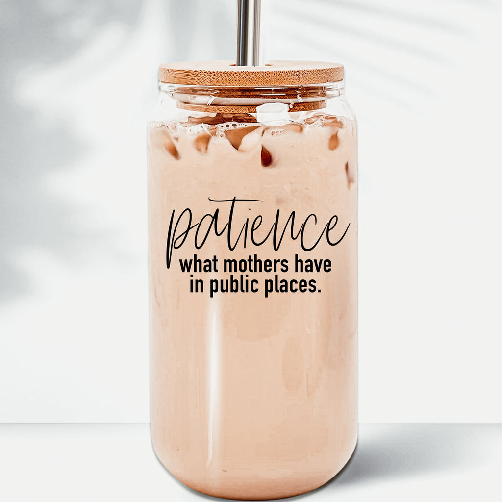 17oz Glass Tumbler With Bamboo Lid And 2 Stainless Straws, Mom Humor BandsCo Straps