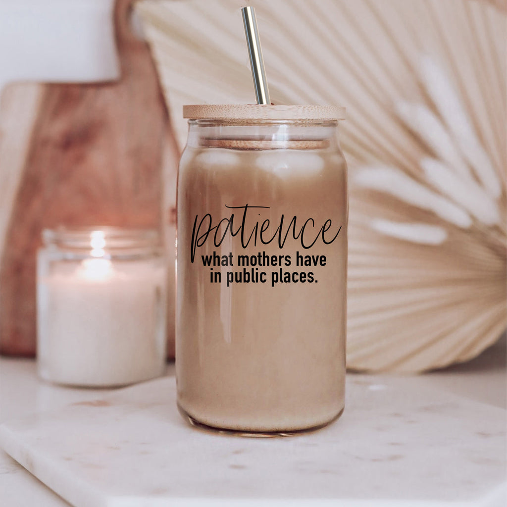 17oz Glass Tumbler With Bamboo Lid And 2 Stainless Straws, Mom Humor BandsCo Straps