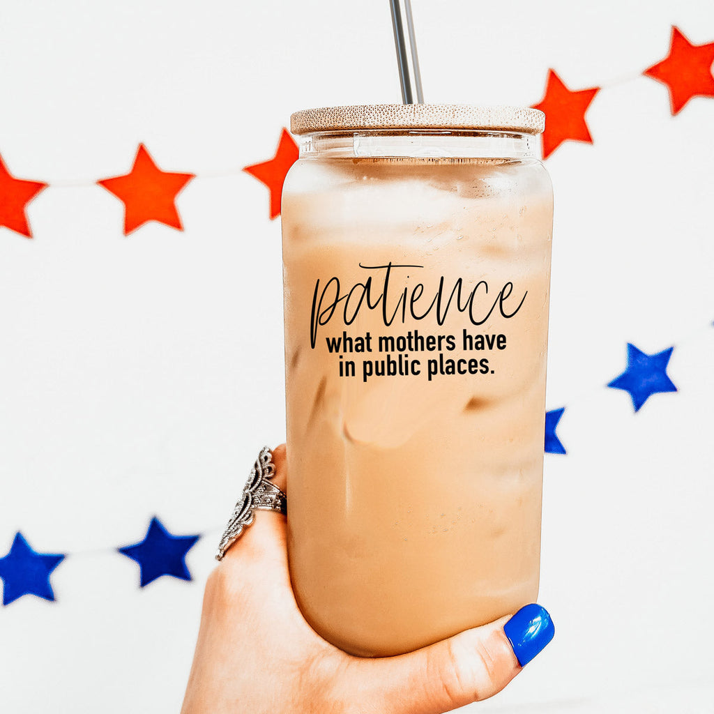 17oz Glass Tumbler With Bamboo Lid And 2 Stainless Straws, Mom Humor BandsCo Straps