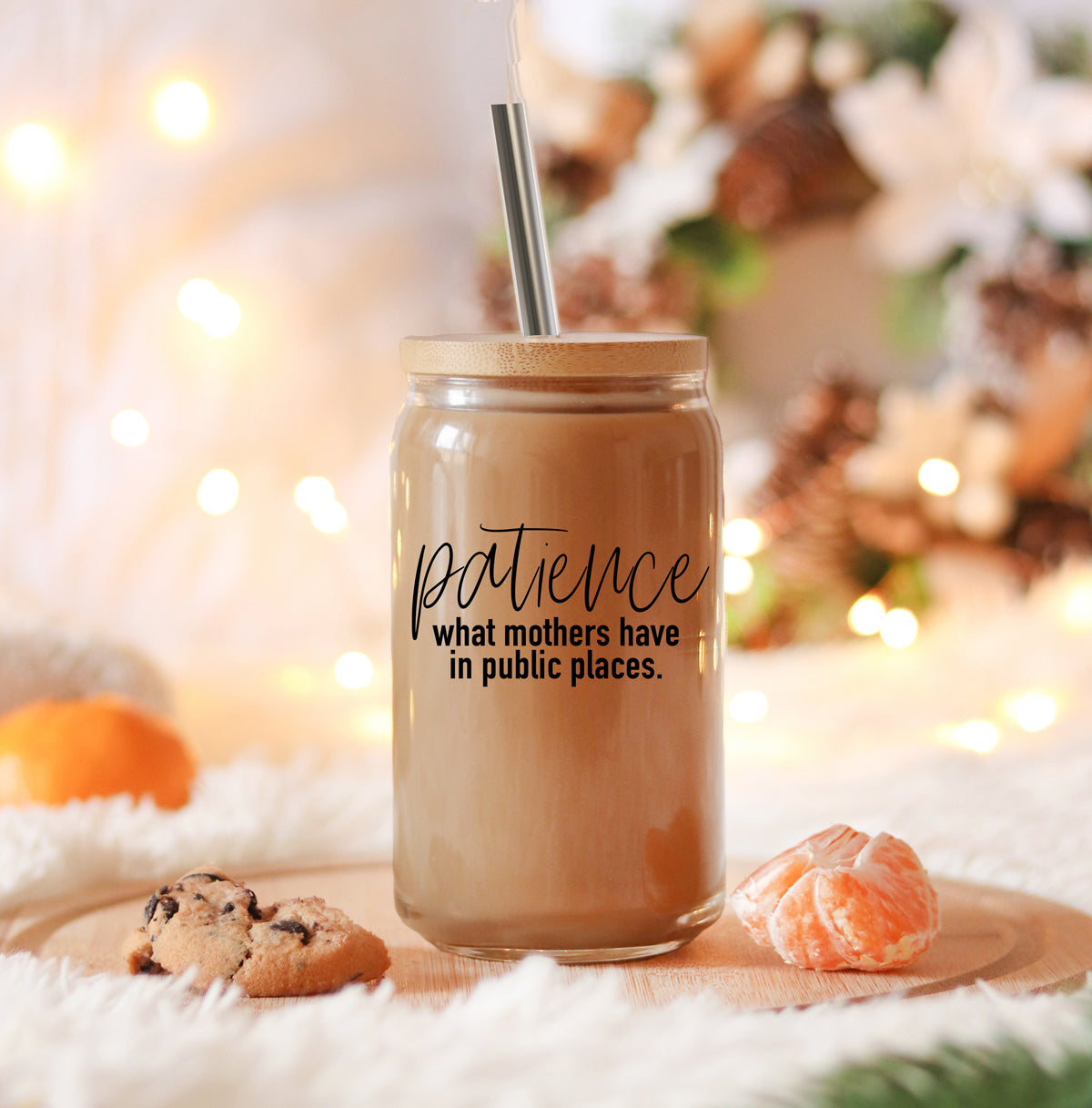 17oz Glass Tumbler With Bamboo Lid And 2 Stainless Straws, Mom Humor BandsCo Straps