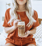 17oz Glass Tumbler With Bamboo Lid And 2 Stainless Straws, Mom Humor BandsCo Straps