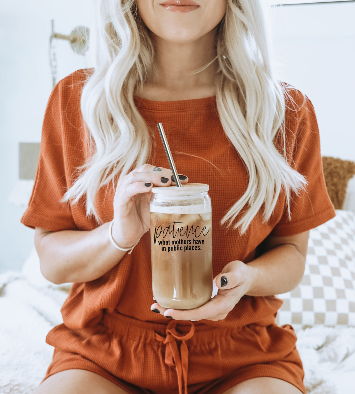 17oz Glass Tumbler With Bamboo Lid And 2 Stainless Straws, Mom Humor BandsCo Straps